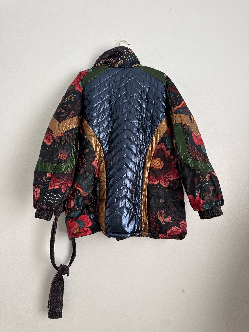 FARM Rio Quilted Floral Puffer Jacket in Black, Gold & Green - Picture 3 of 5